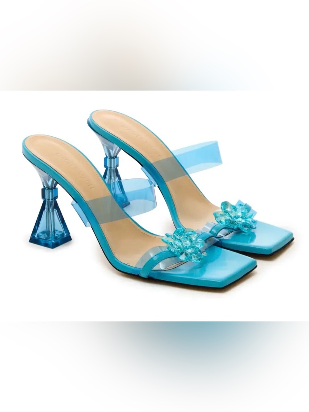 Mach & Mach Turquoise PVC Crystal Flower Mules EU38 $1125